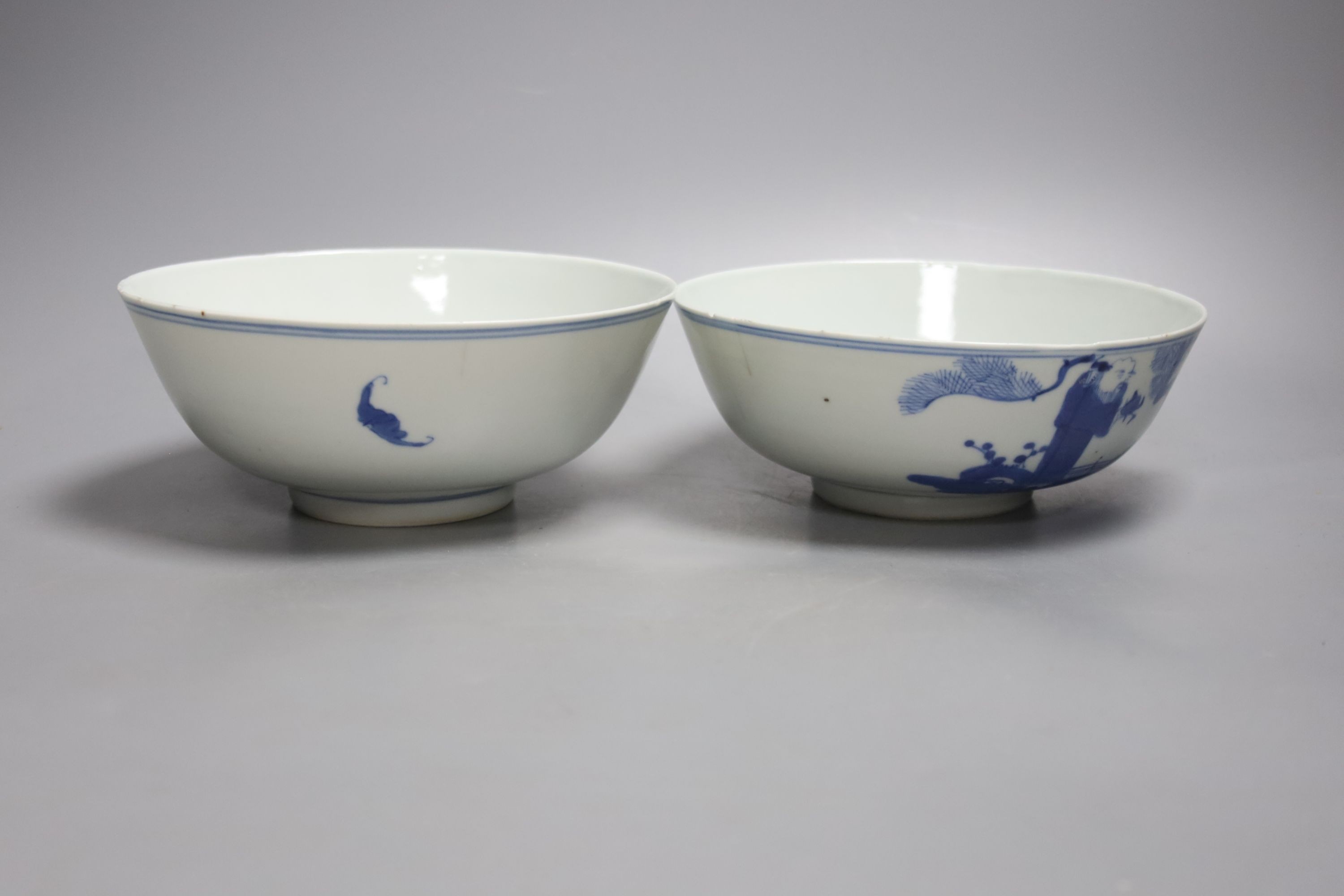 A pair of Chinese blue and white bowls, late 19th / early 20th century, 7in. - a.f.